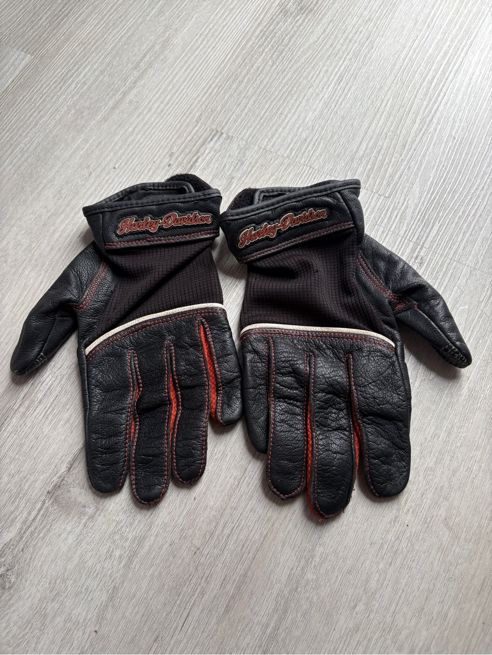 Harley-Davidson Black Leather women’s Riding Gloves with orange Accents
